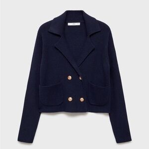 MANGO-DOUBLE-BREASTED KNITTED JACKET-SIZE M-BLUE